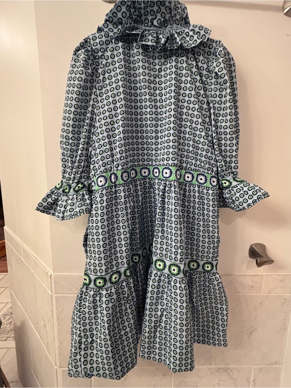 Gretchen Scott Designs Light Blue and Green Printed Ruffle Dress - Picture 2 of 11
